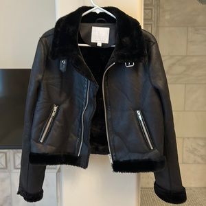 ANTHROPOLOGIE faux leather & fur jacket